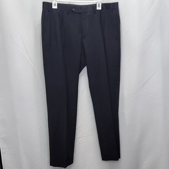 Lauren Ralph Lauren Wool Dress Pants Mens 36 Navy Blue Pleated Cuffed Work O13X - Picture 1 of 7